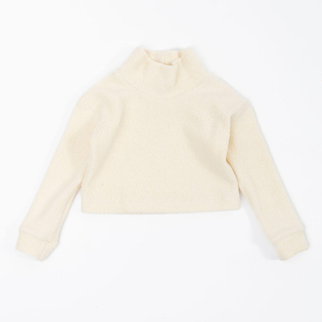 Funnel Cropped Sweatshirt, Cream Sherpa