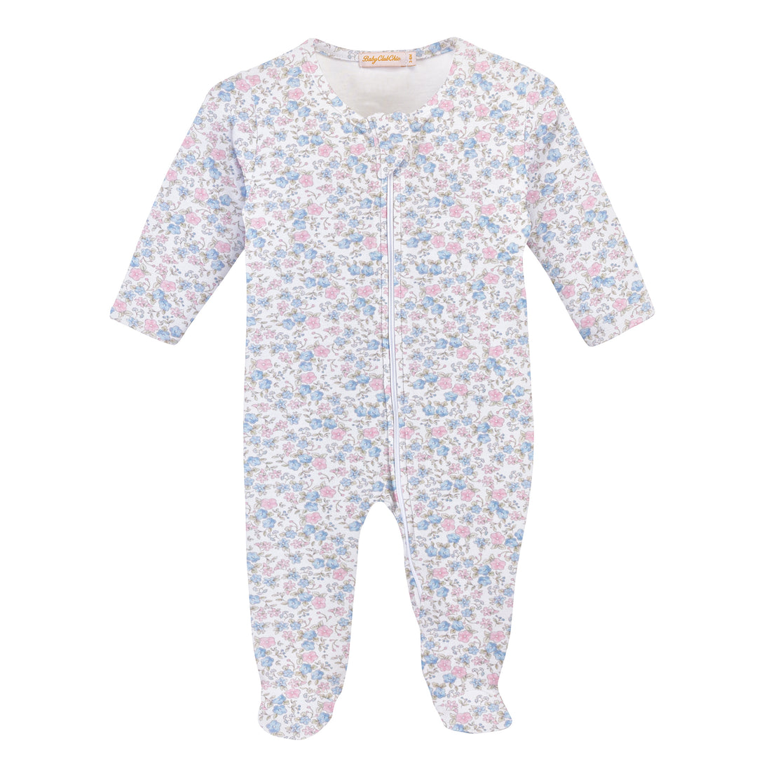 Tiny Soft Floral, Zipped Footie