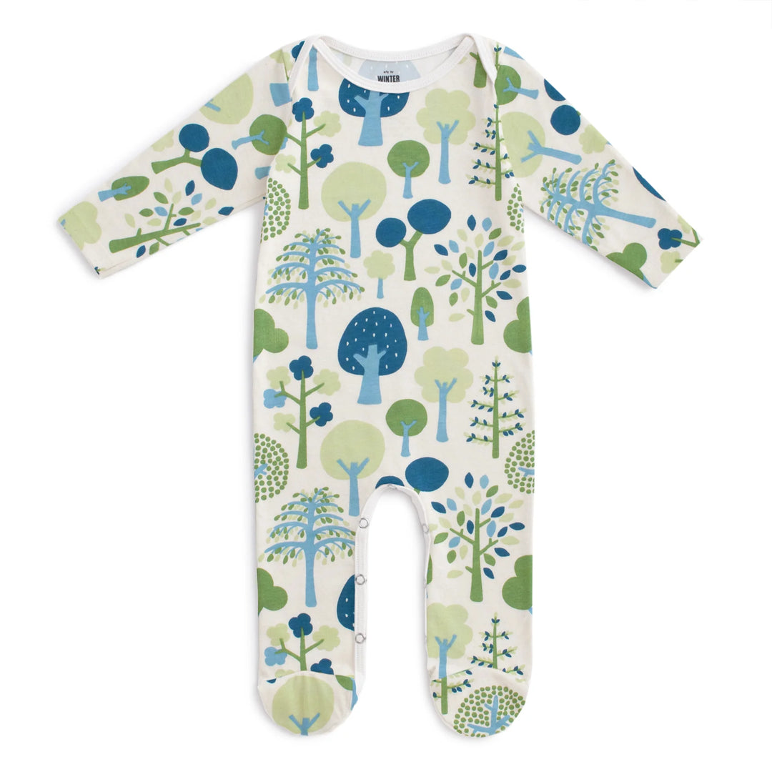 Footed Romper, Trees Blue & Green