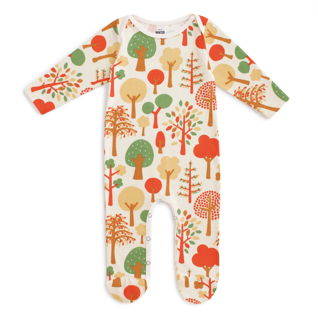 Footed Romper, Trees Green & Orange