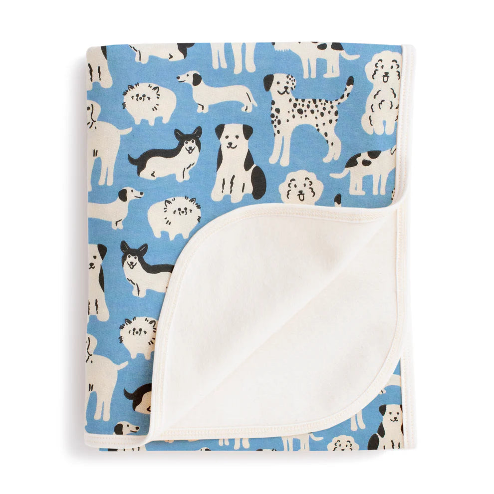 French Terry Blanket, Dog Parade Blue