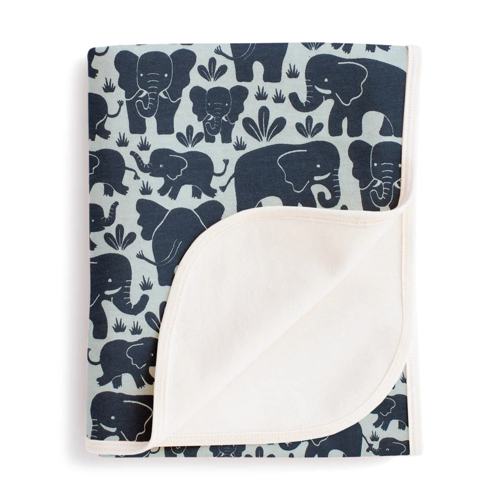 French Terry Blanket, Elephant Herd Navy