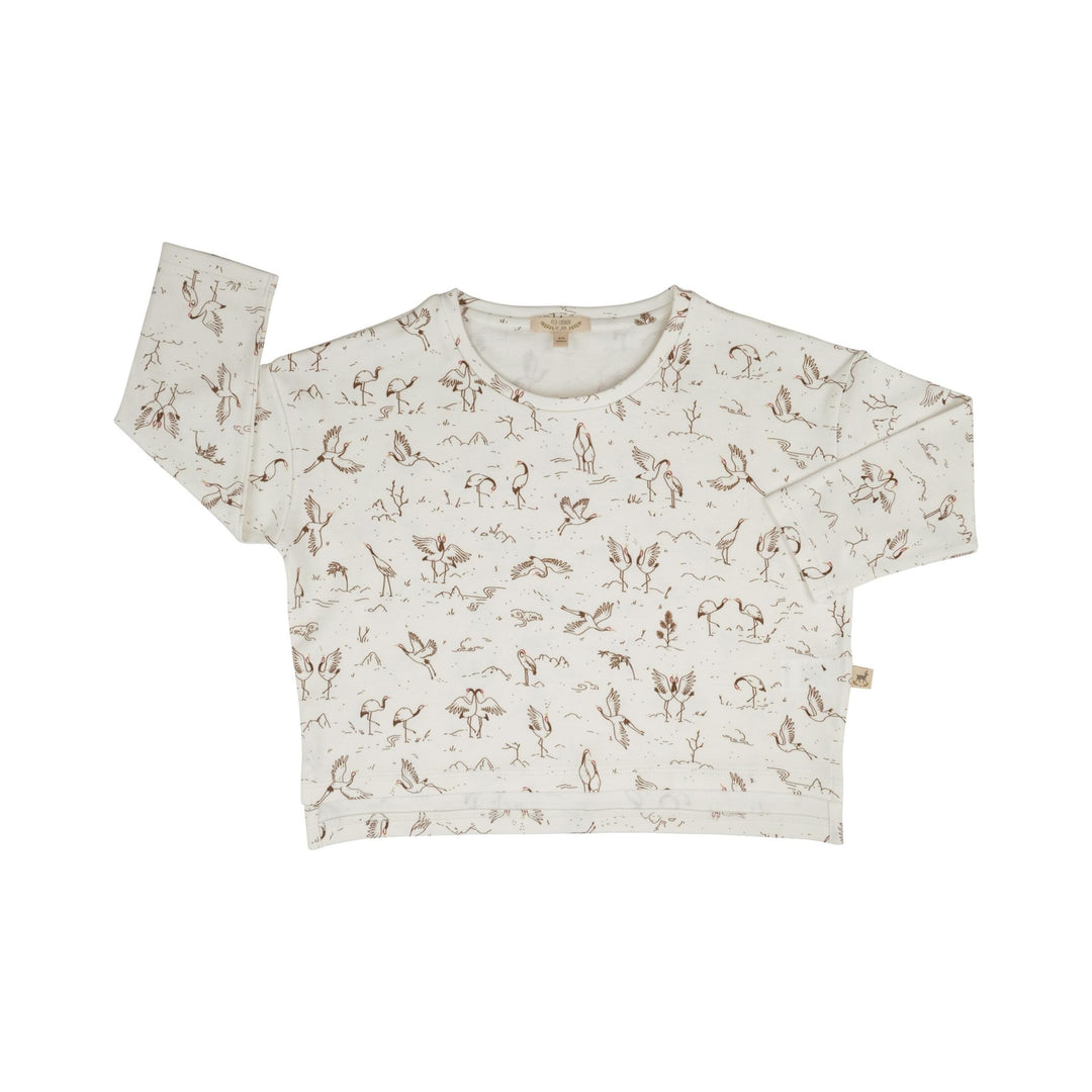 Oversized T-shirt, Cranes - Ivory
