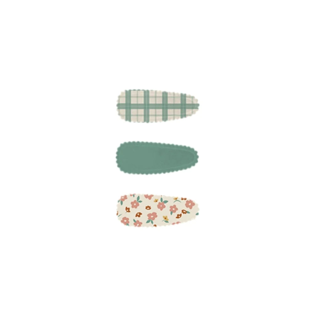Fabric Snap Clips Set of 3, Fern Plaid + Sunset Meadow