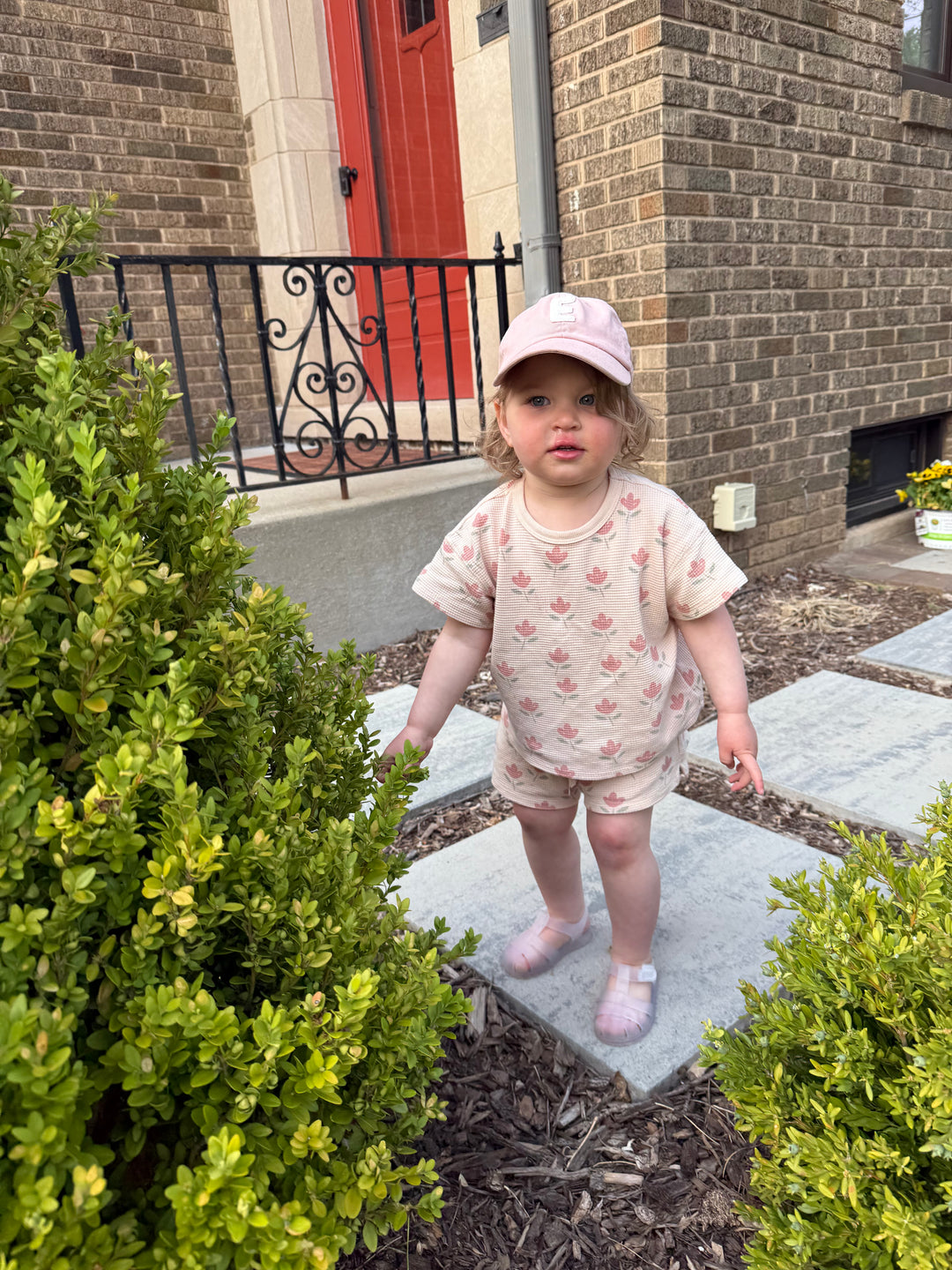 Waffle Tee + Short Set, Tulips