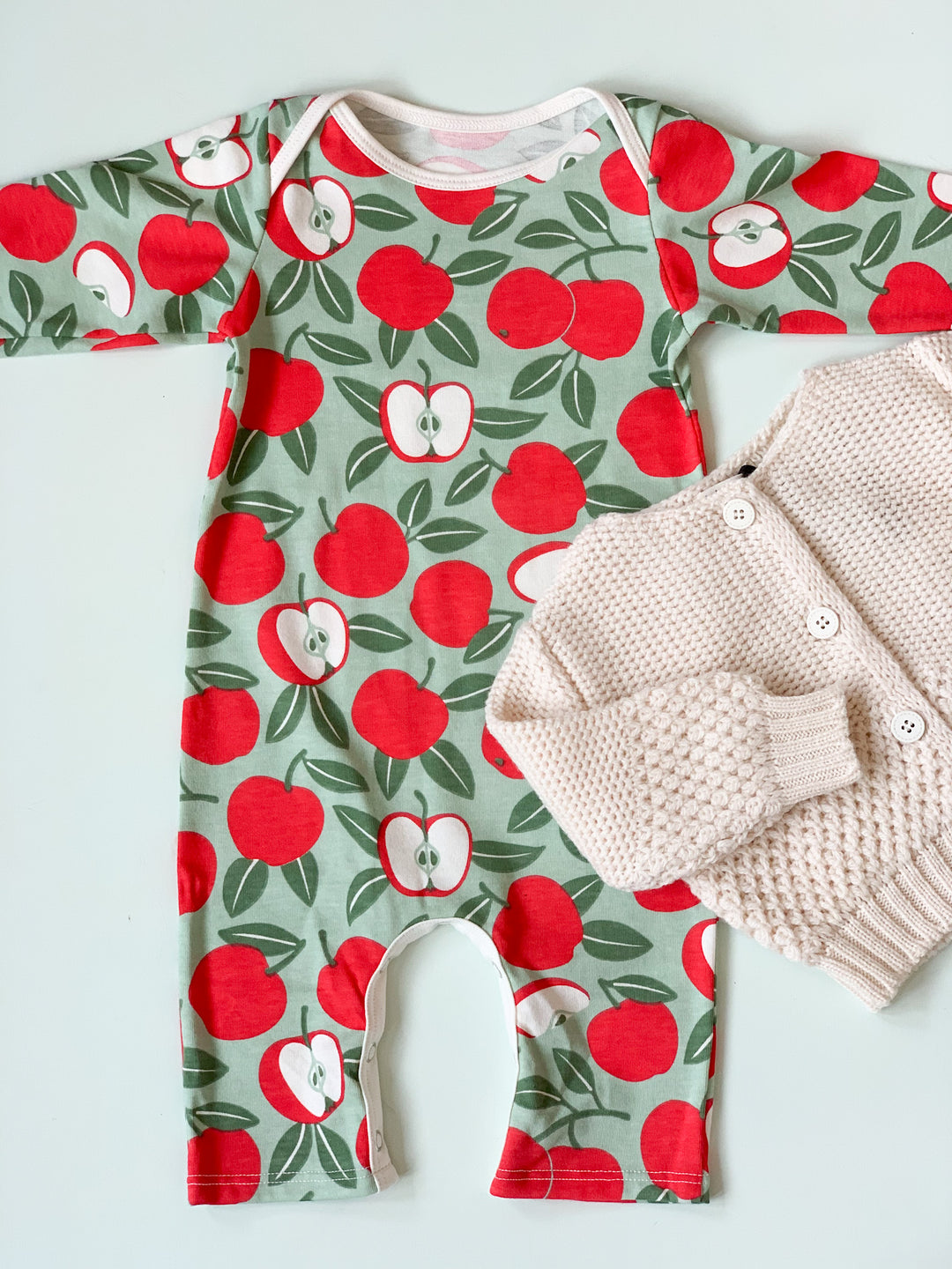 L/S Romper, Apples Red & Green