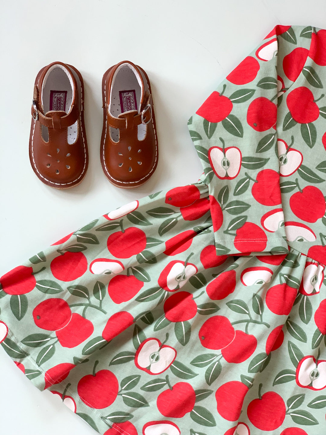 Calgary Dress, Apples Red & Green