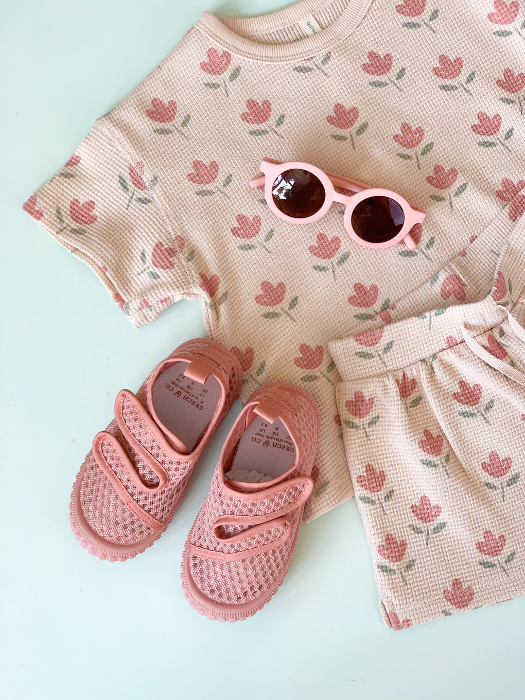 Waffle Tee + Short Set, Tulips