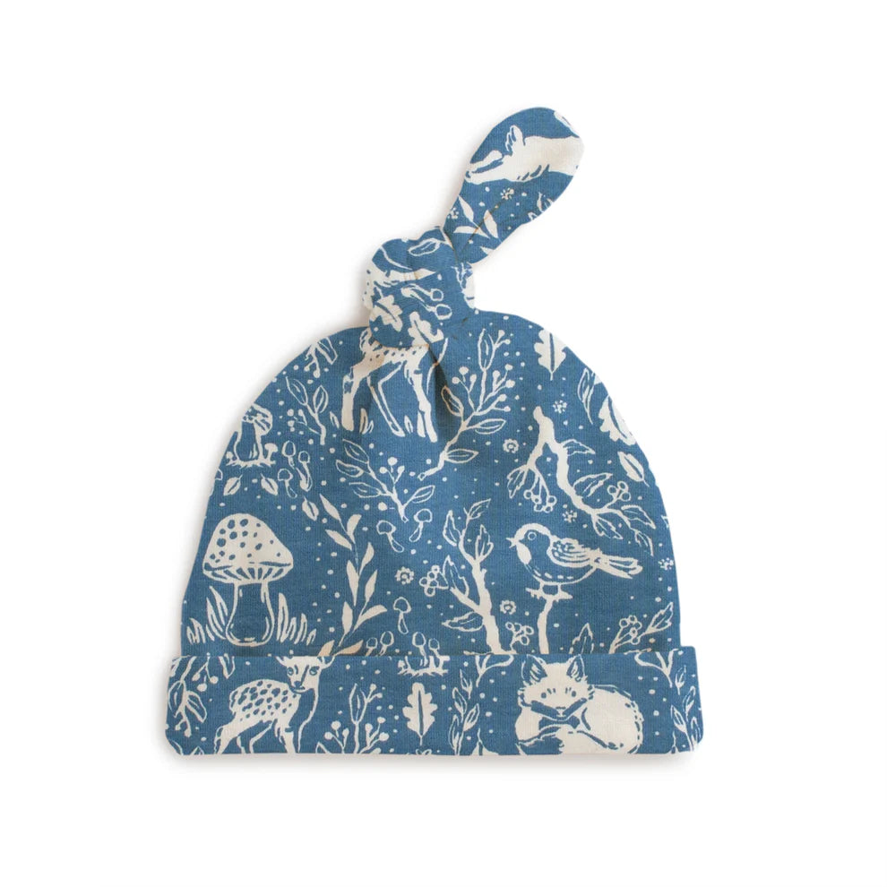 Knotted Baby Hat, Animal Tapestry Blue