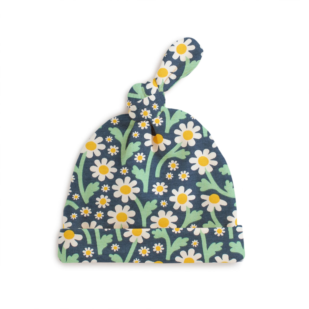 Knotted Baby Hat, Bold Daisies Navy