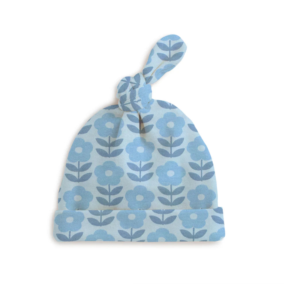 Knotted Baby Hat, Danish Flower Blue