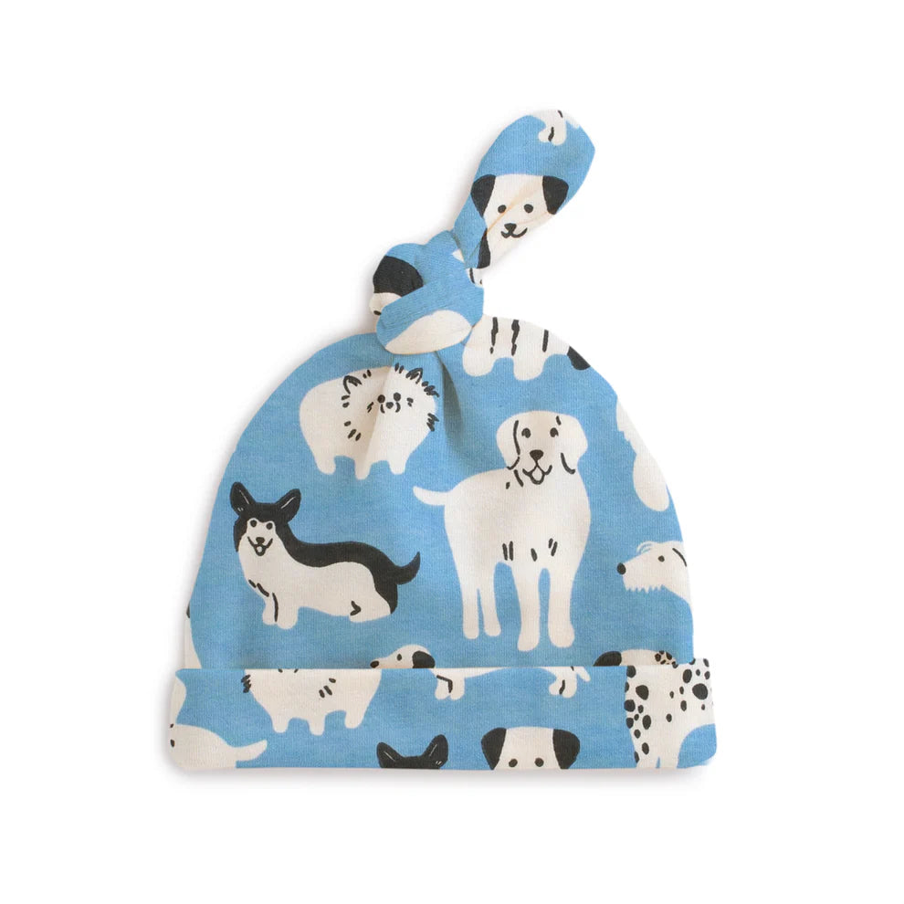 Knotted Baby Hat, Dog Parade Blue