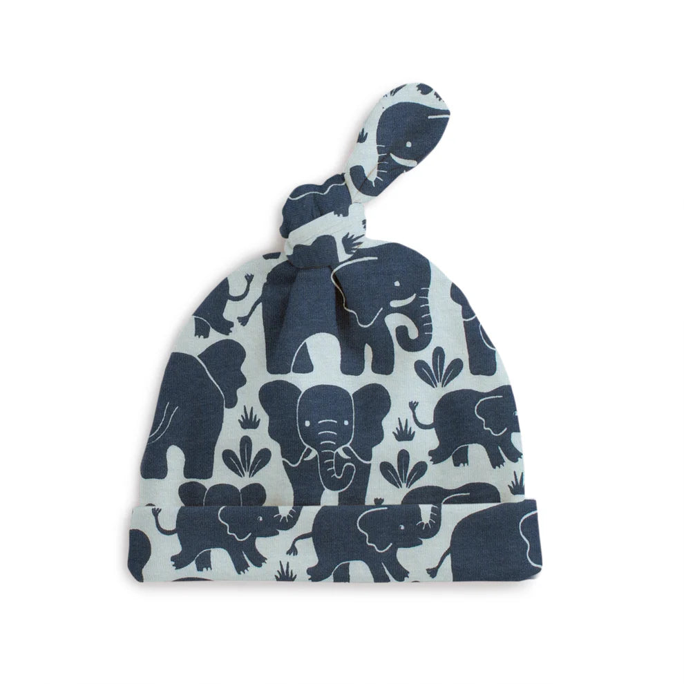 Knotted Baby Hat, Elephant Herd Navy