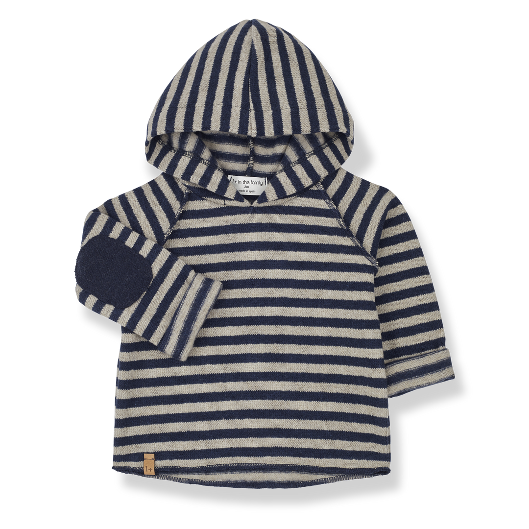 Leandre Hood Sweater, Navy-Taupe
