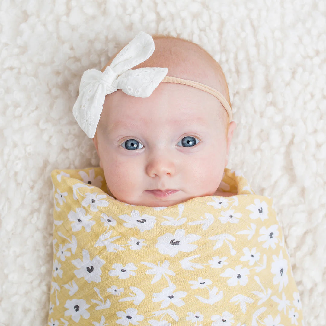 Cotton Swaddle 2 Pack, Yellow Wildflowers & Dots
