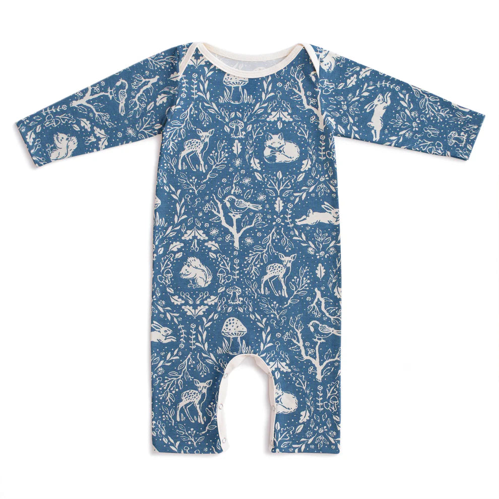 L/S Romper, Animal Tapestry Blue
