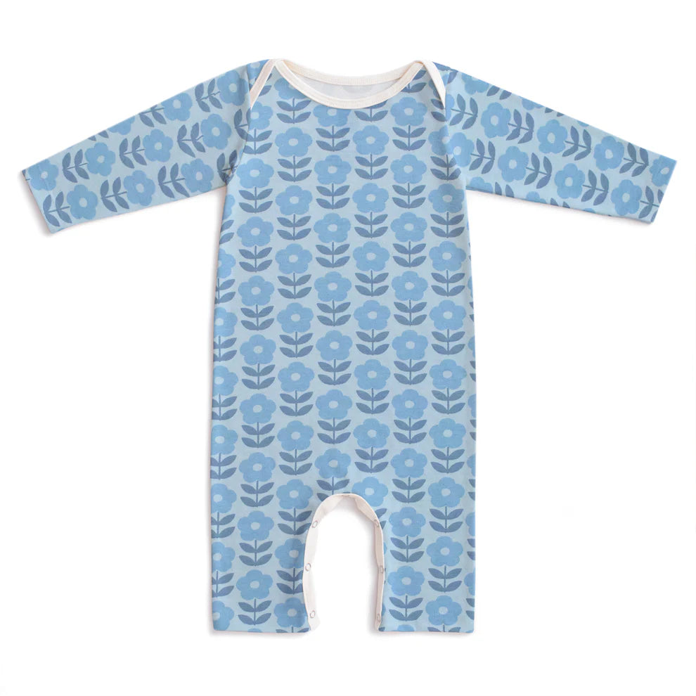 L/S Romper, Danish Flowers Blue