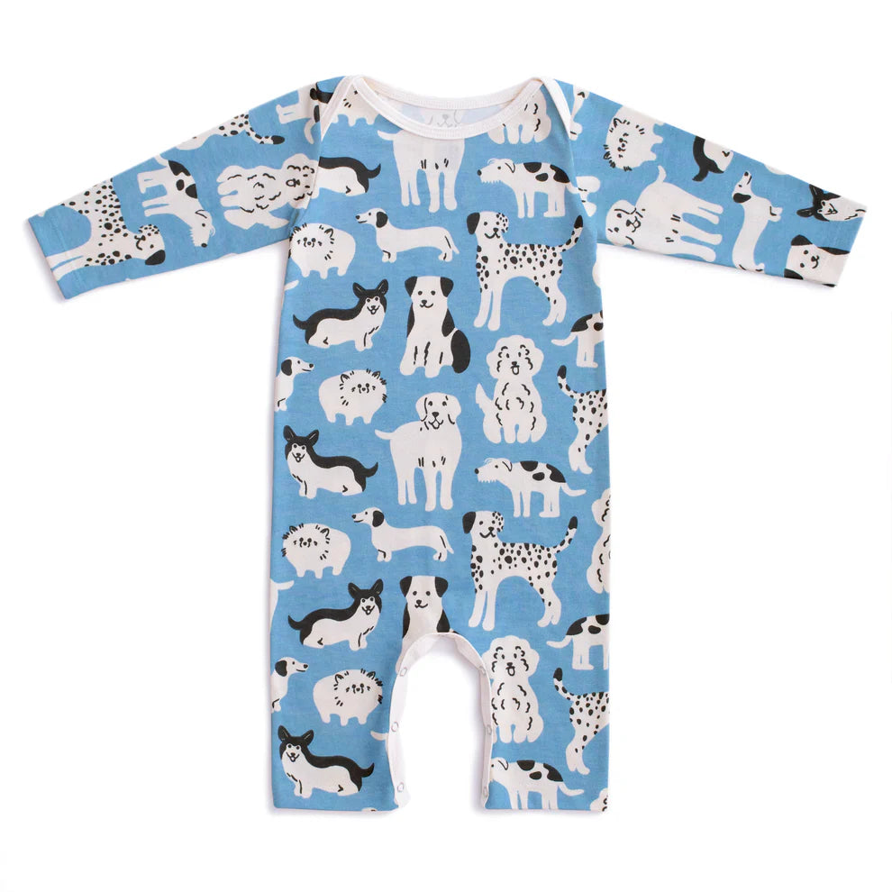 L/S Romper, Dog Parade Blue