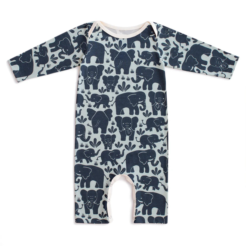 L/S Romper, Elephant Herd Navy