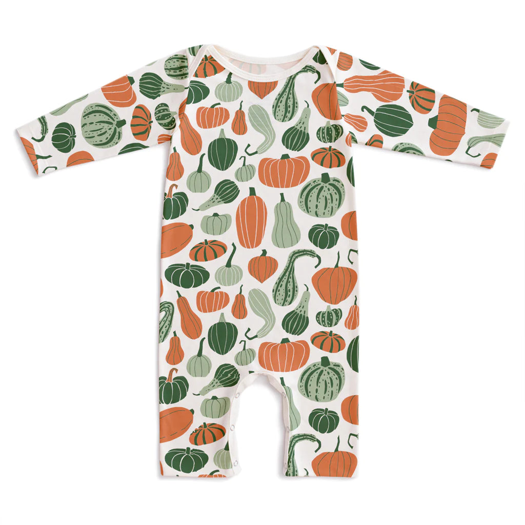 Long-Sleeve Romper, Gourds Green & Orange