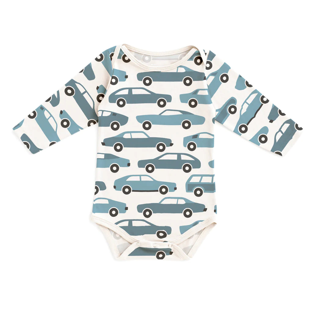 Long Sleeve Snapsuit, Vintage Cars Blue