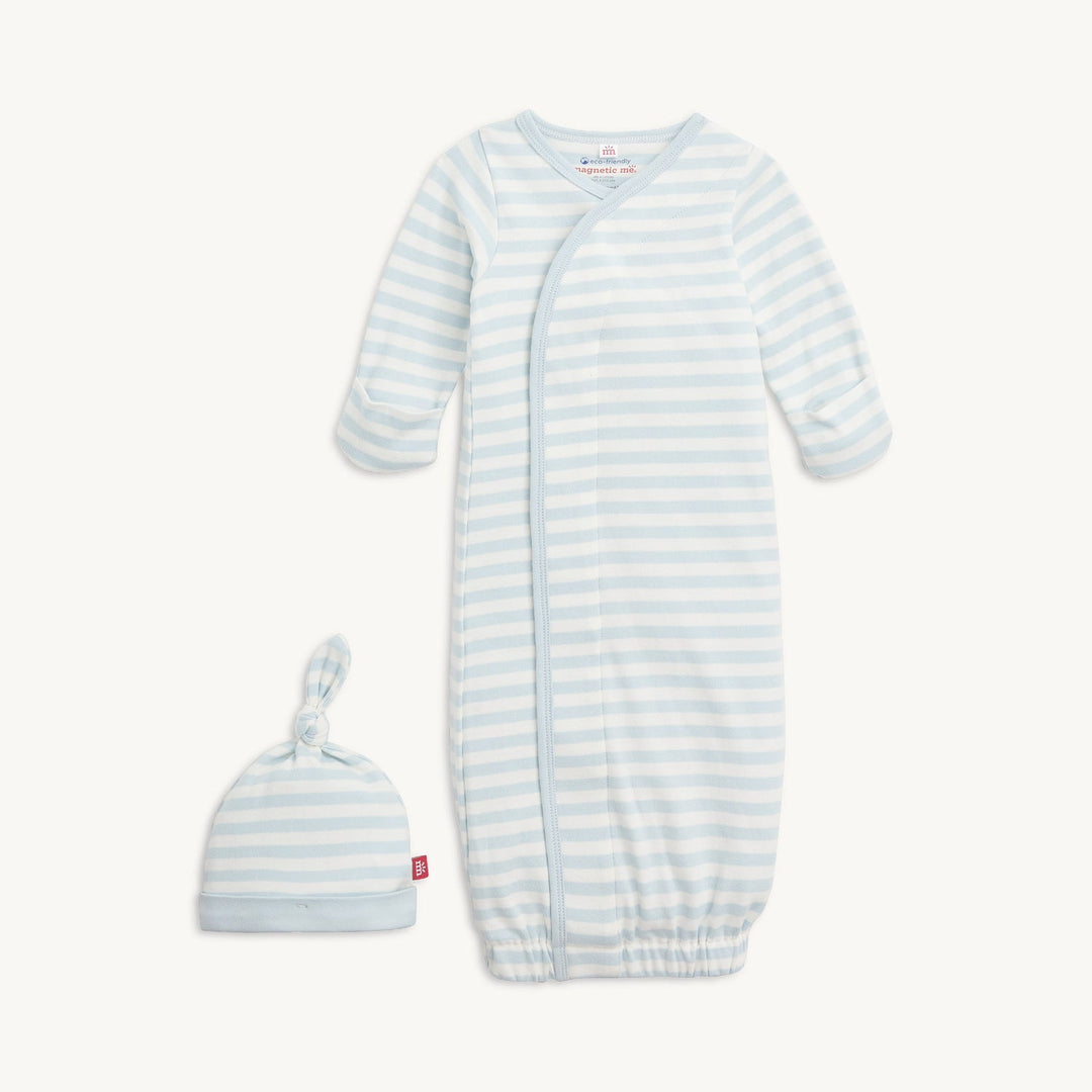 Organic Cotton Gown + Hat Set, Blue Stripe