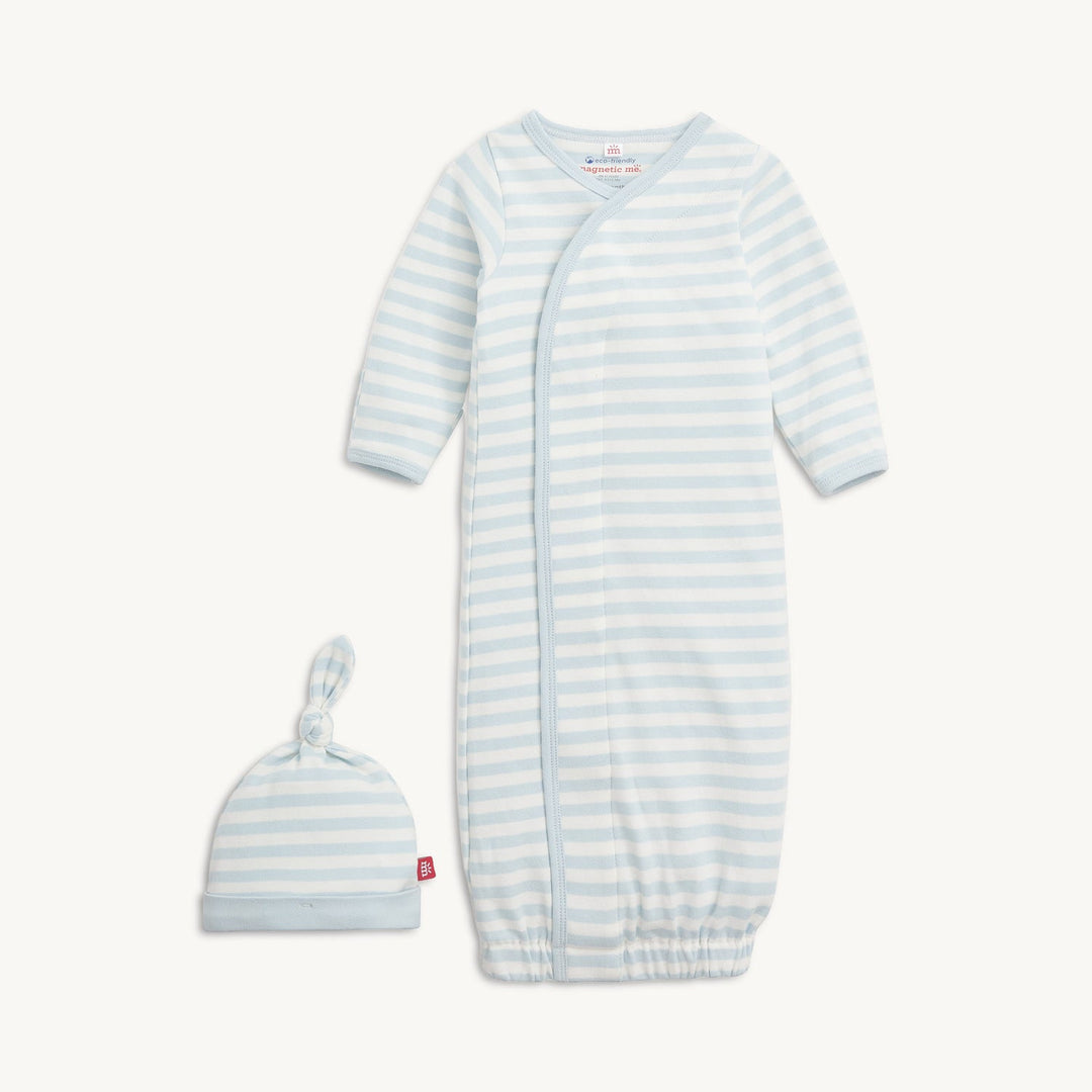 Organic Cotton Gown + Hat Set, Blue Stripe