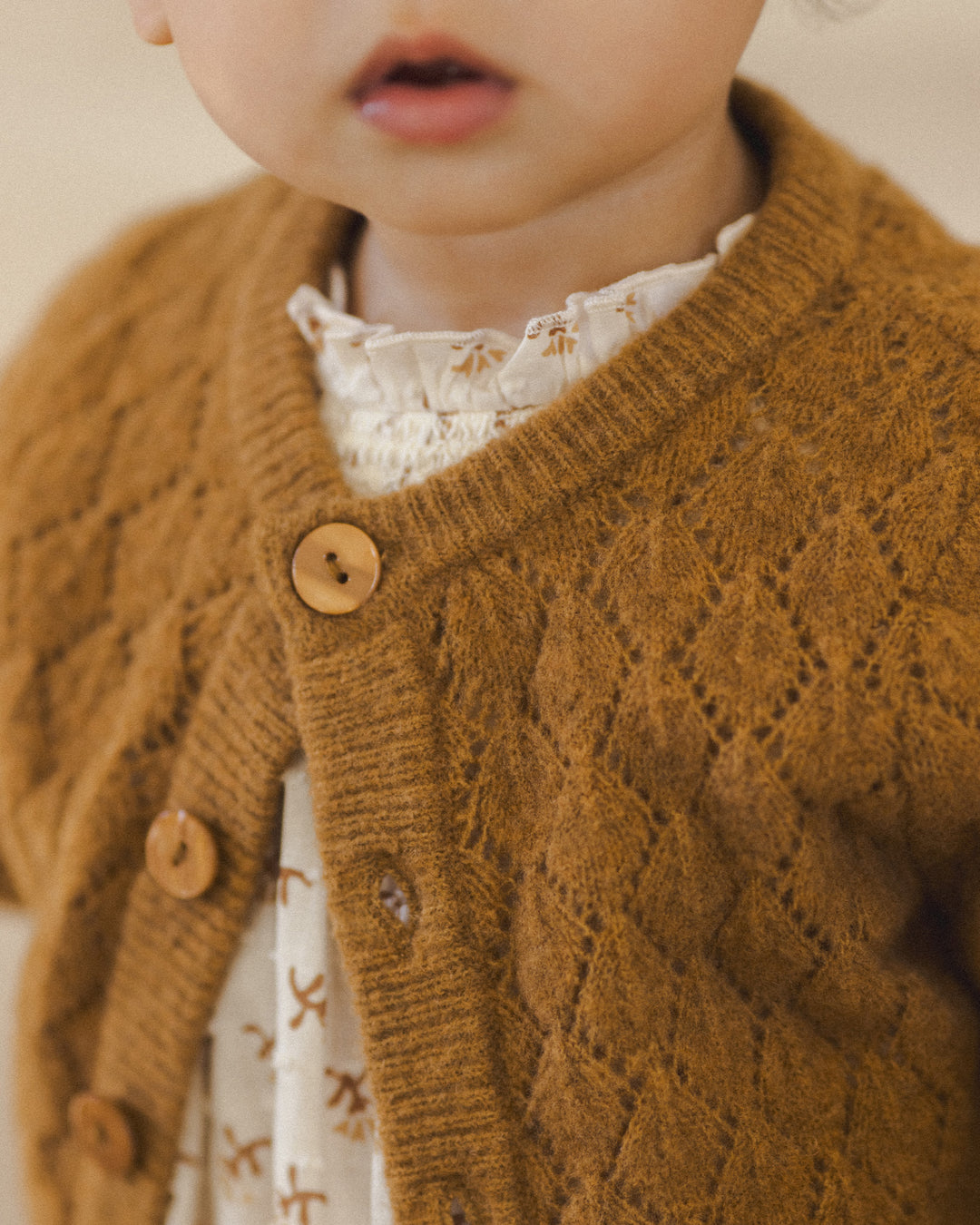 Cropped Pointelle Cardigan, Golden