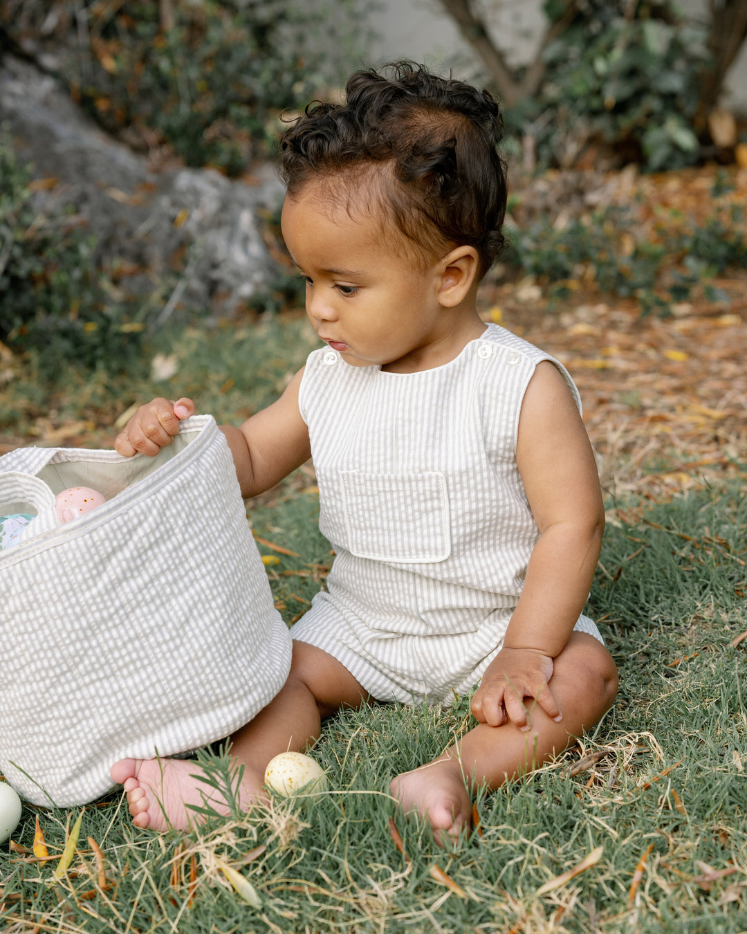 Georgie Romper, Sage Stripe