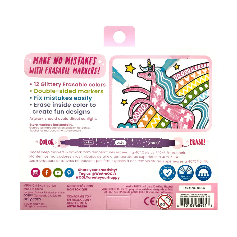 Make No Mistake! Sparkle Glittery Erasable Markers