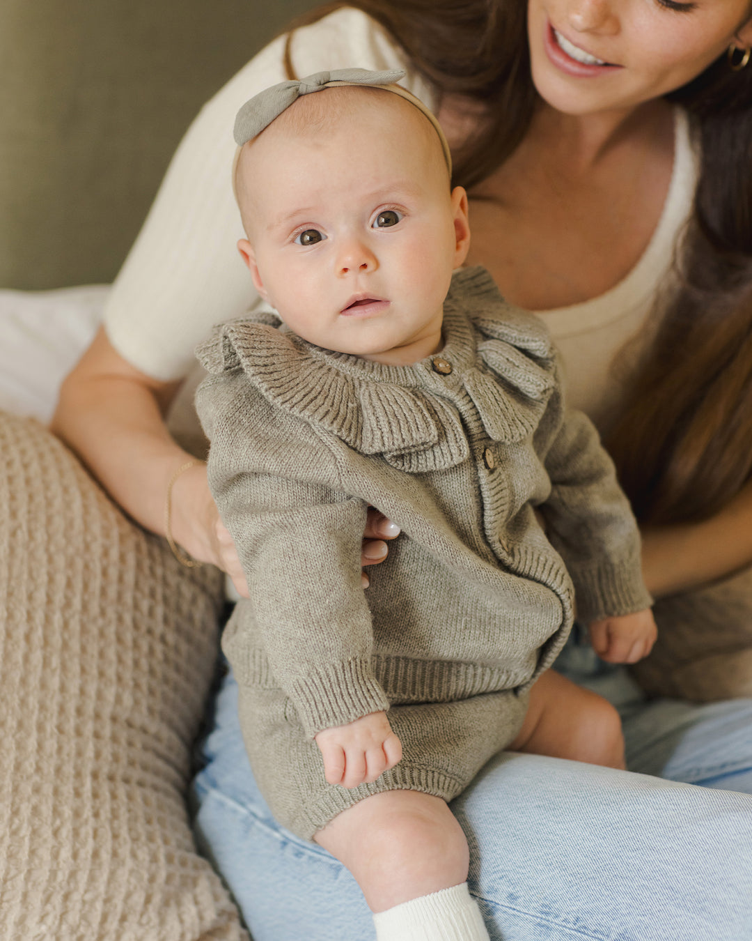 Ruffle Collar Cardigan, Basil