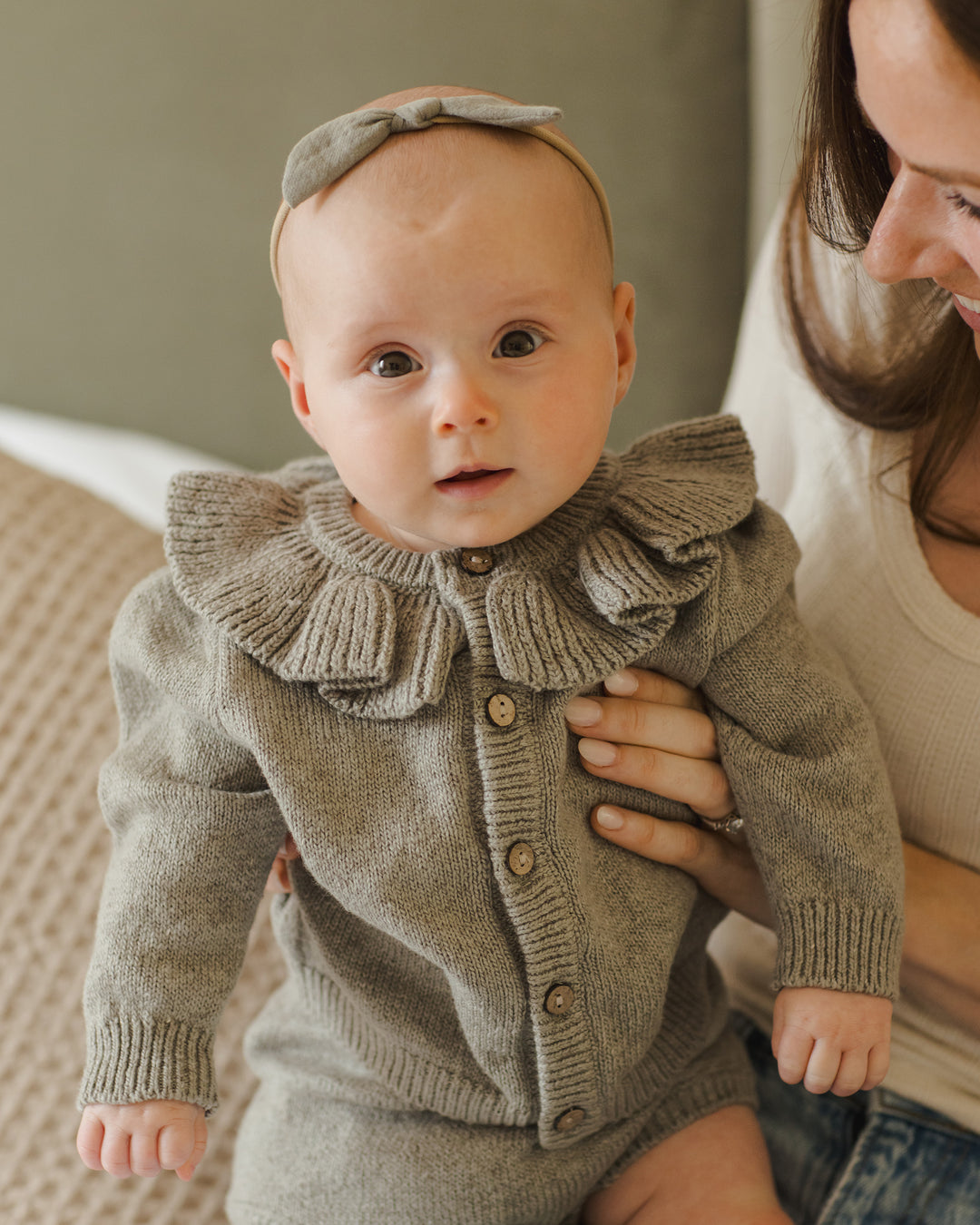 Ruffle Collar Cardigan, Basil