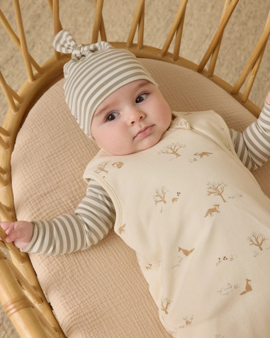 Knotted Baby Hat, Fern Stripe