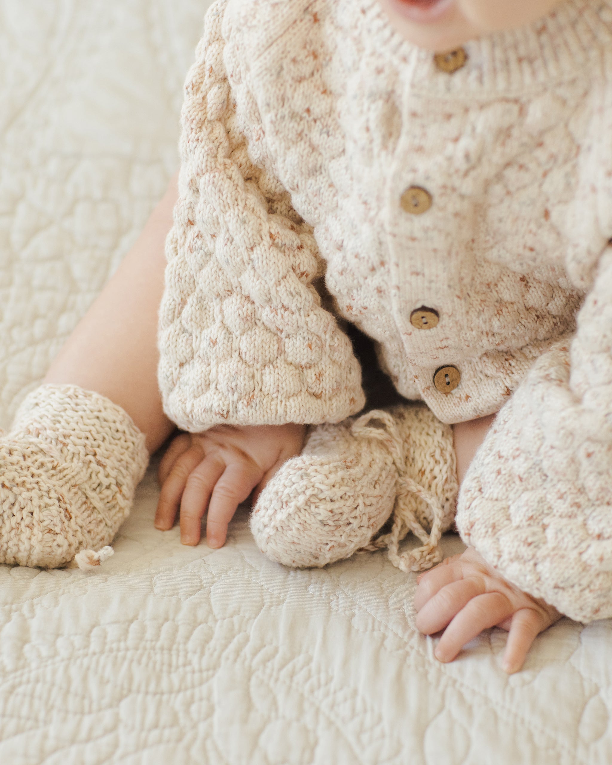 Quincy Mae Bubble Knit Cardigan, Natural Confetti