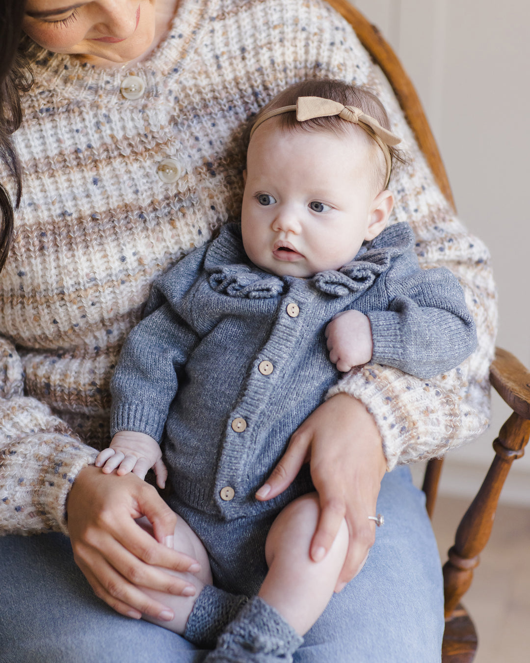 Ruffle Collar Cardigan, Ocean