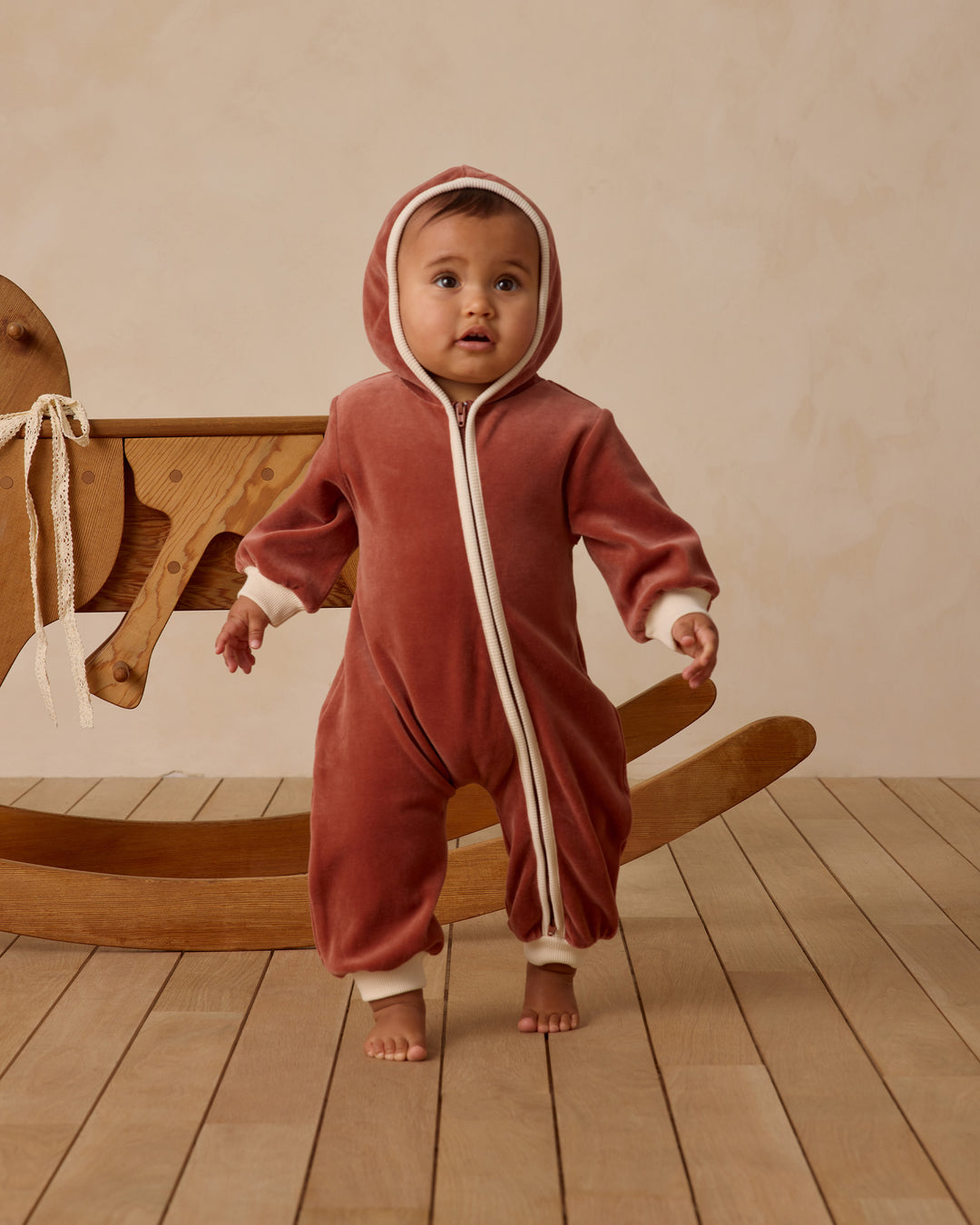 Velour Zip Jumpsuit, Cranberry