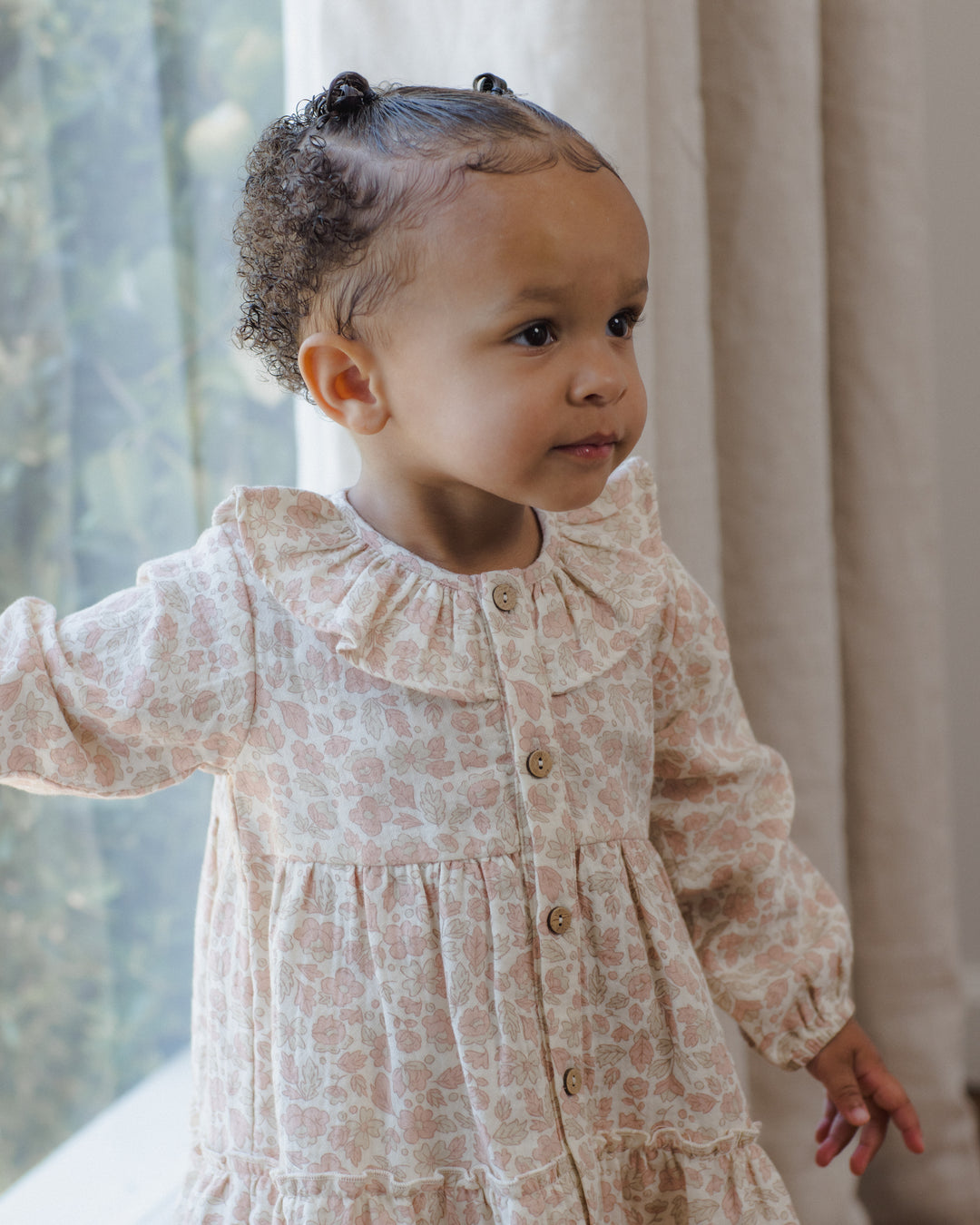 Ruffle Collar Button Dress, Pink Blossom
