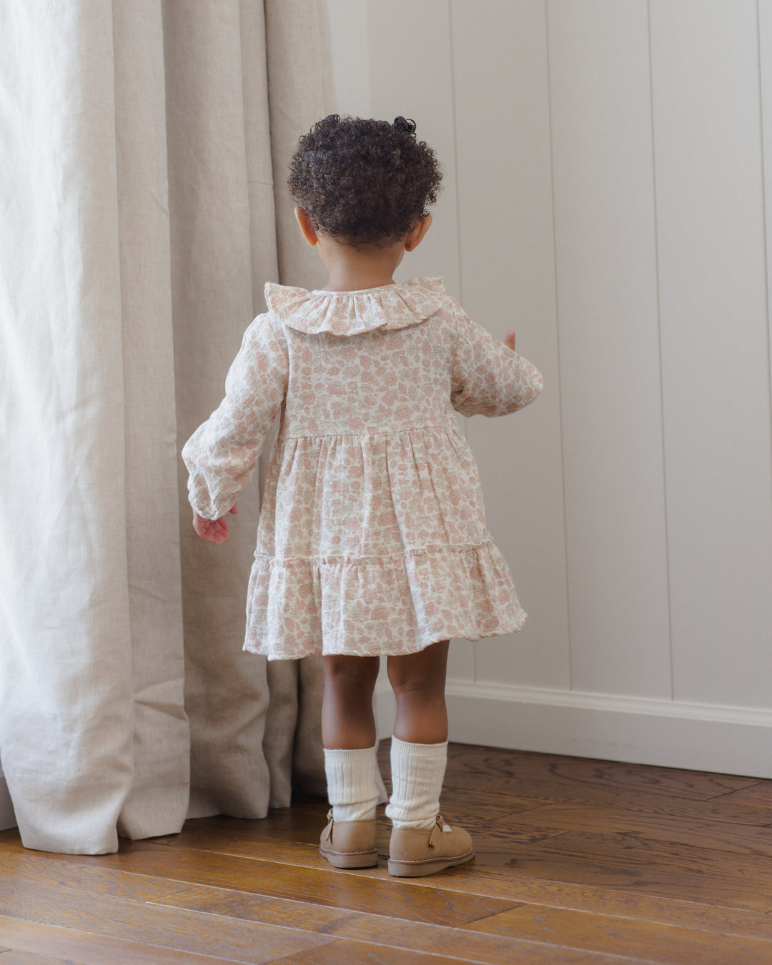 Ruffle Collar Button Dress, Pink Blossom