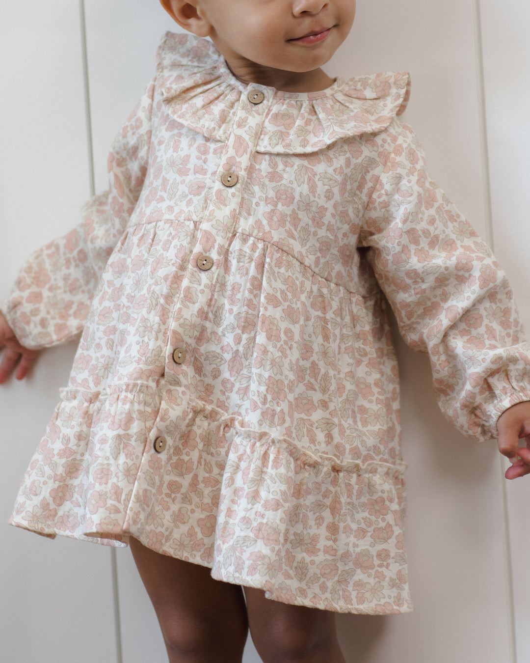 Ruffle Collar Button Dress, Pink Blossom