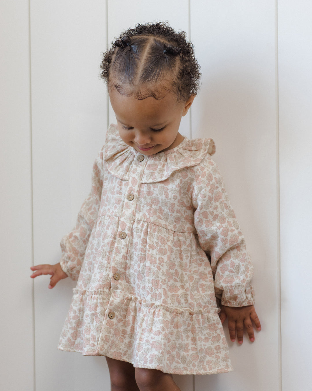 Ruffle Collar Button Dress, Pink Blossom