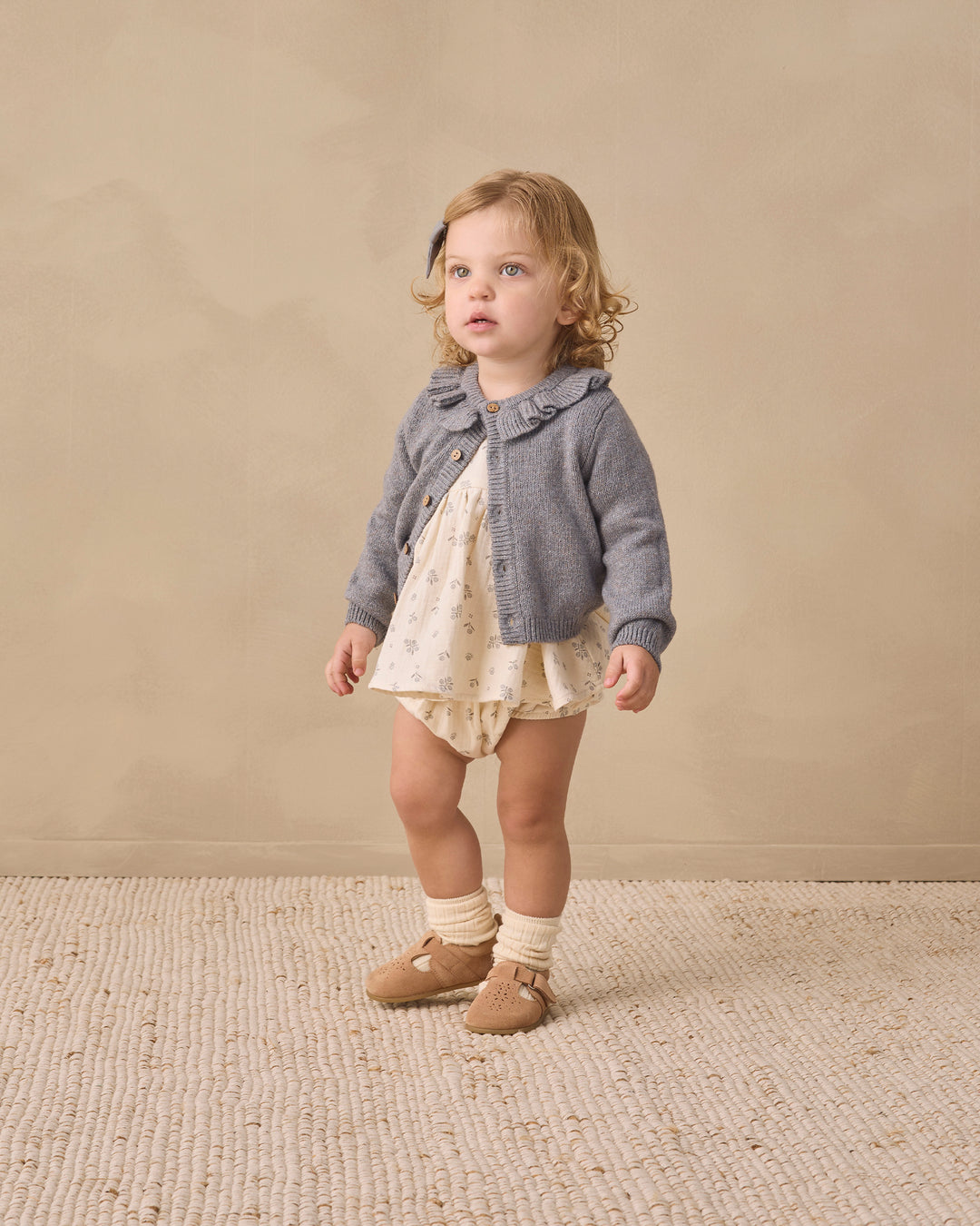 Ruffle Collar Cardigan, Heathered Slate