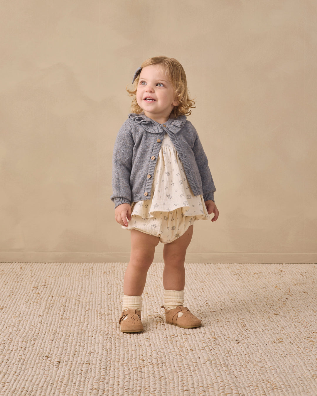 Ruffle Collar Cardigan, Heathered Slate