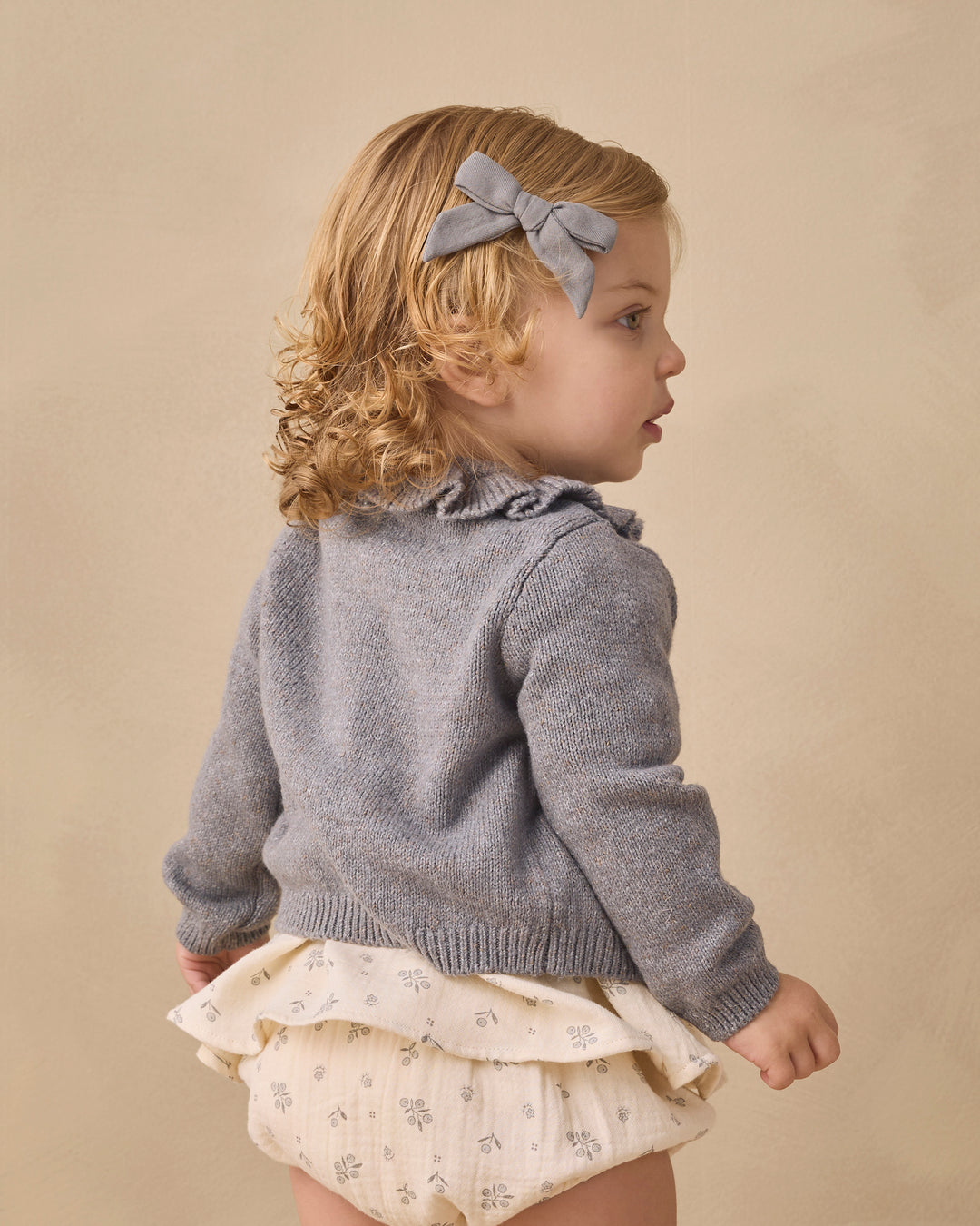 Ruffle Collar Cardigan, Heathered Slate
