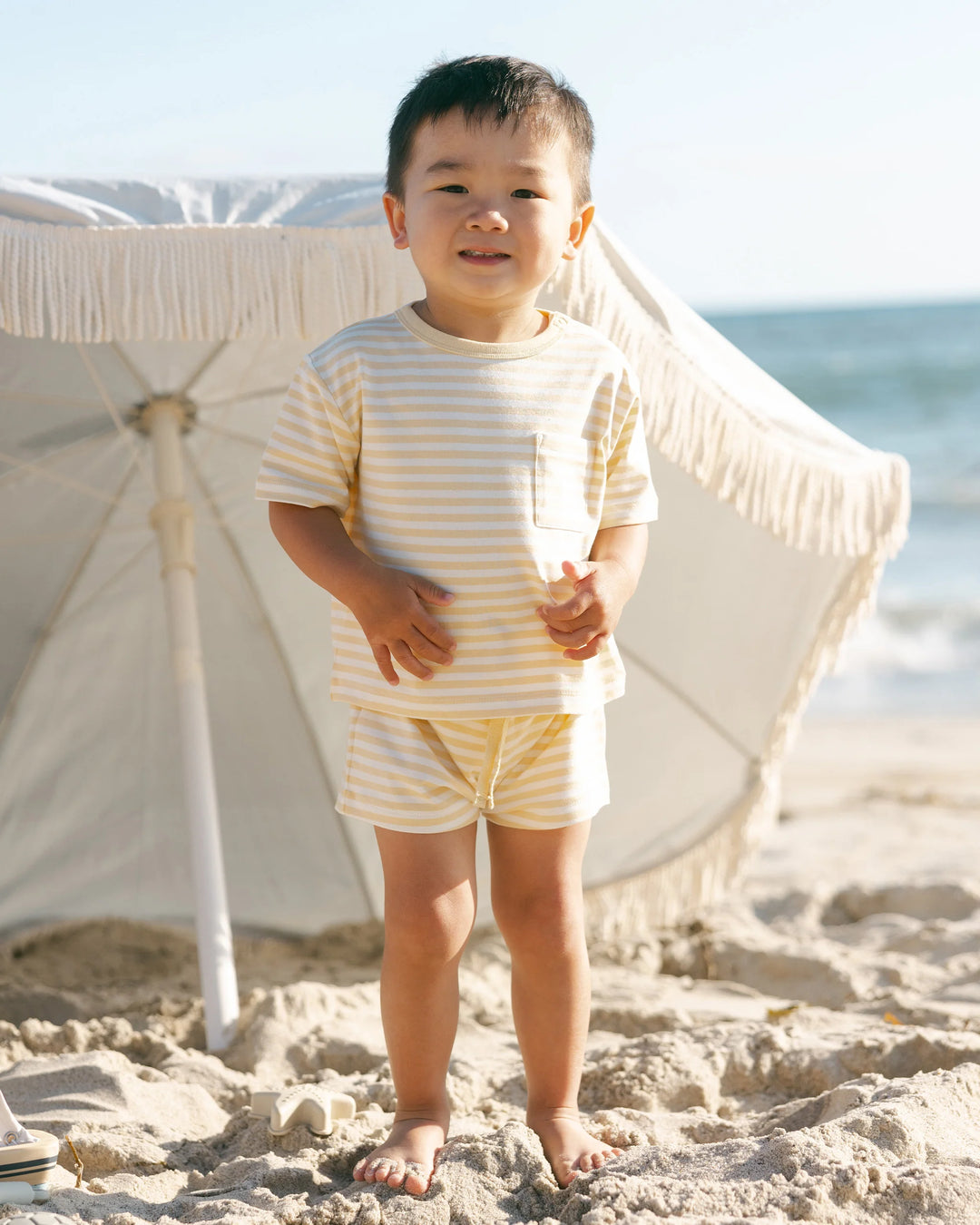 Pocket Tee + Short Set, Yellow Stripe