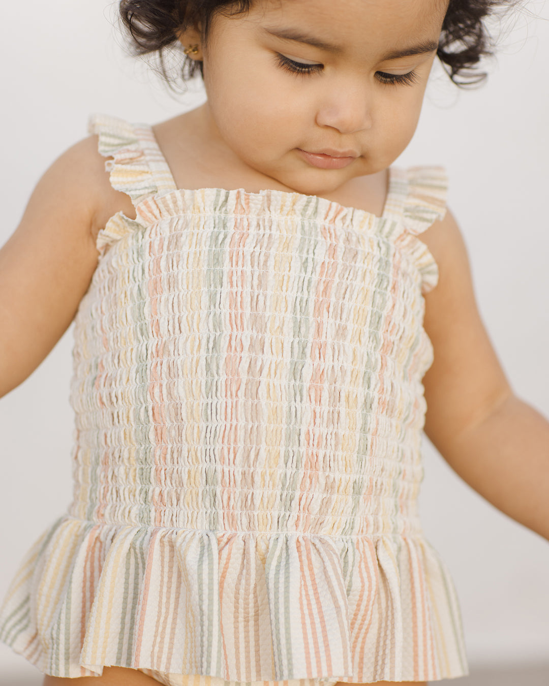 Smocked One-Piece Swimsuit, Multi Stripe