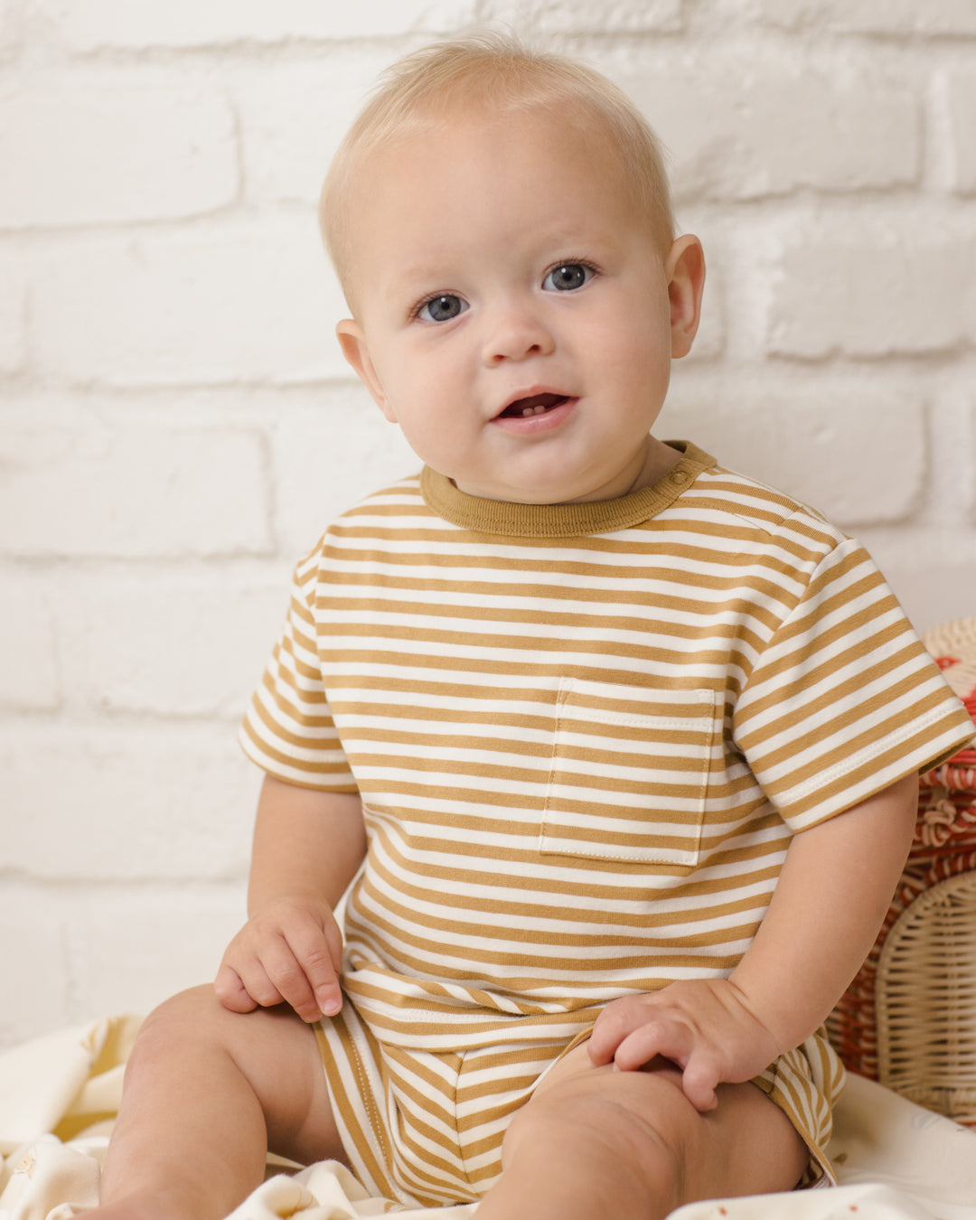 Boxy Pocket Tee + Short Set, Honey Stripe