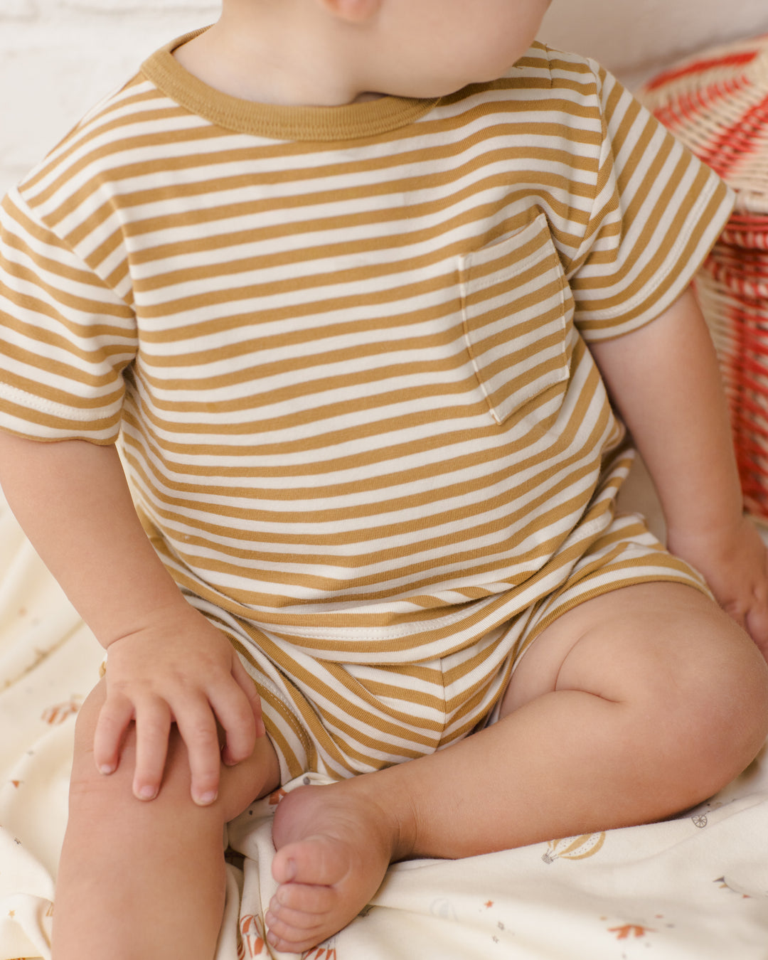 Boxy Pocket Tee + Short Set, Honey Stripe