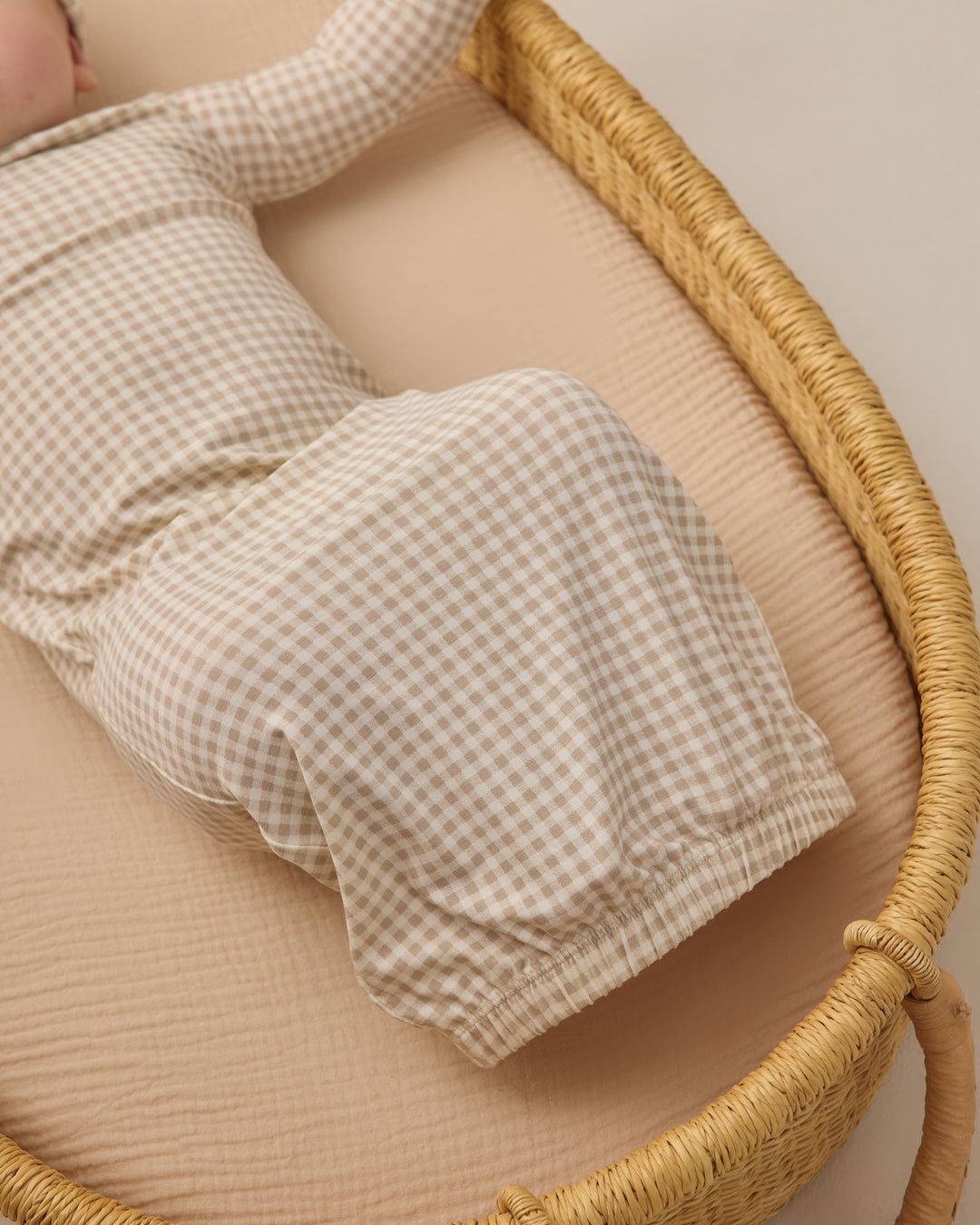 Bamboo Baby Gown + Hat Set, Oat Gingham