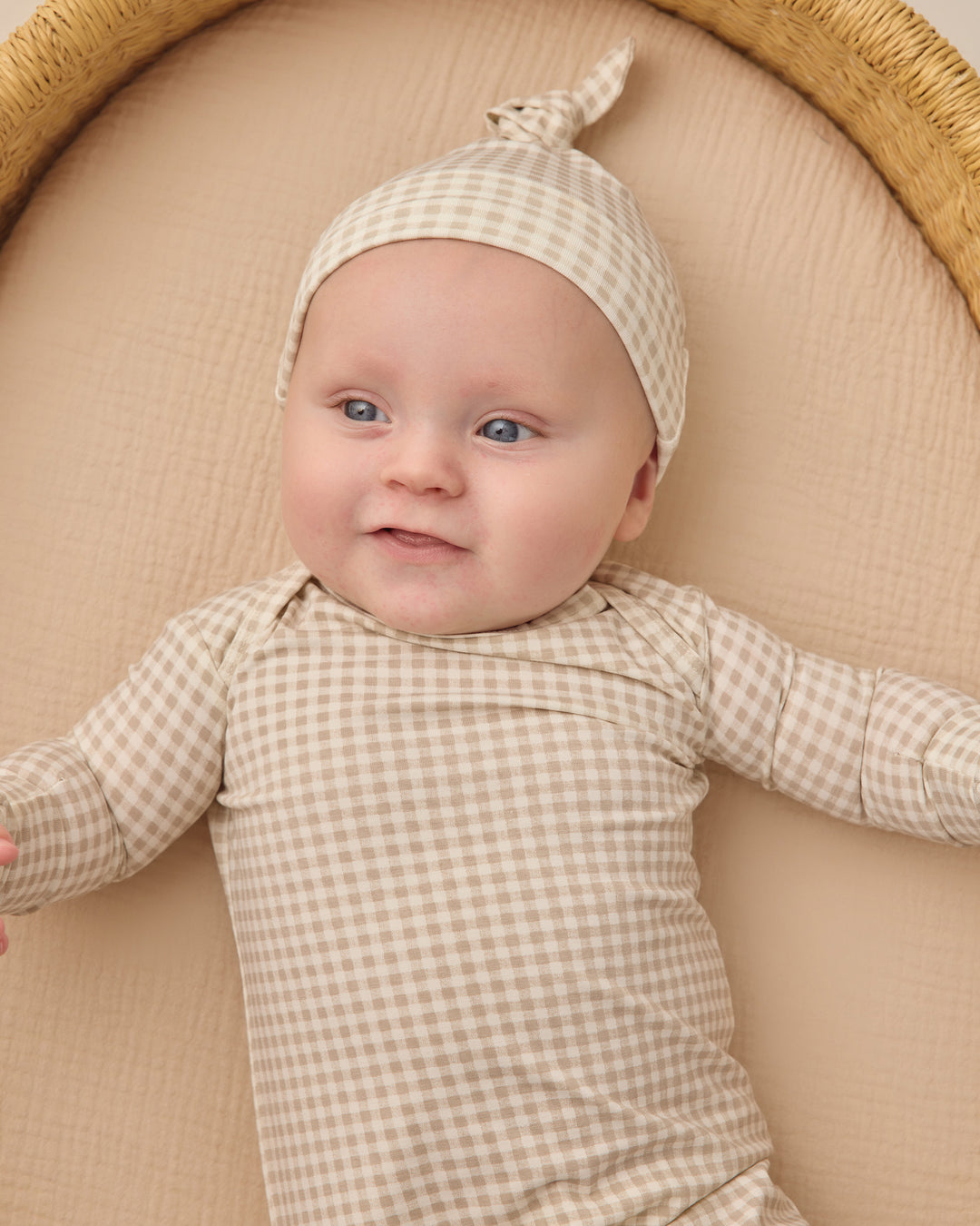 Bamboo Baby Gown + Hat Set, Oat Gingham