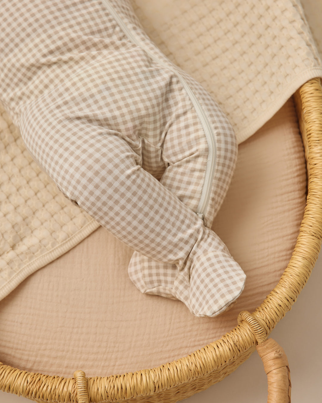 Bamboo Zip Footie, Oat Gingham